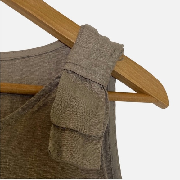 BELLA UMBRA 100% Linen Shift Dress Italy Crochet Hem Beige Tan Boho Minimalist L - Picture 2 of 7